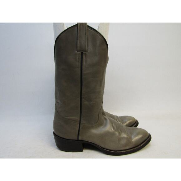 Custom Hand Made Mens Sz 8.5 D Gray Leather Cowboy Boots - BF Initials Inlay main image 6